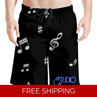 Le Studio White Music Notes 2 Beach Shorts